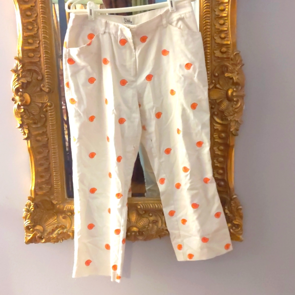 Lilly Pulitzer white embroidered seashell crop pants